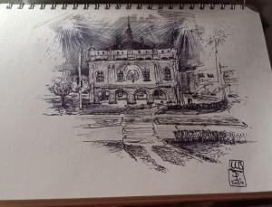 2024 - Radnice, Lázně Bohdaneč, pero a tužka, 20 x 15